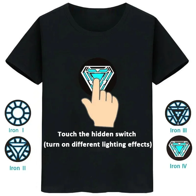Светящаяся футболка Iron Man Touch костюм для косплея светодиодная взрослых и детей