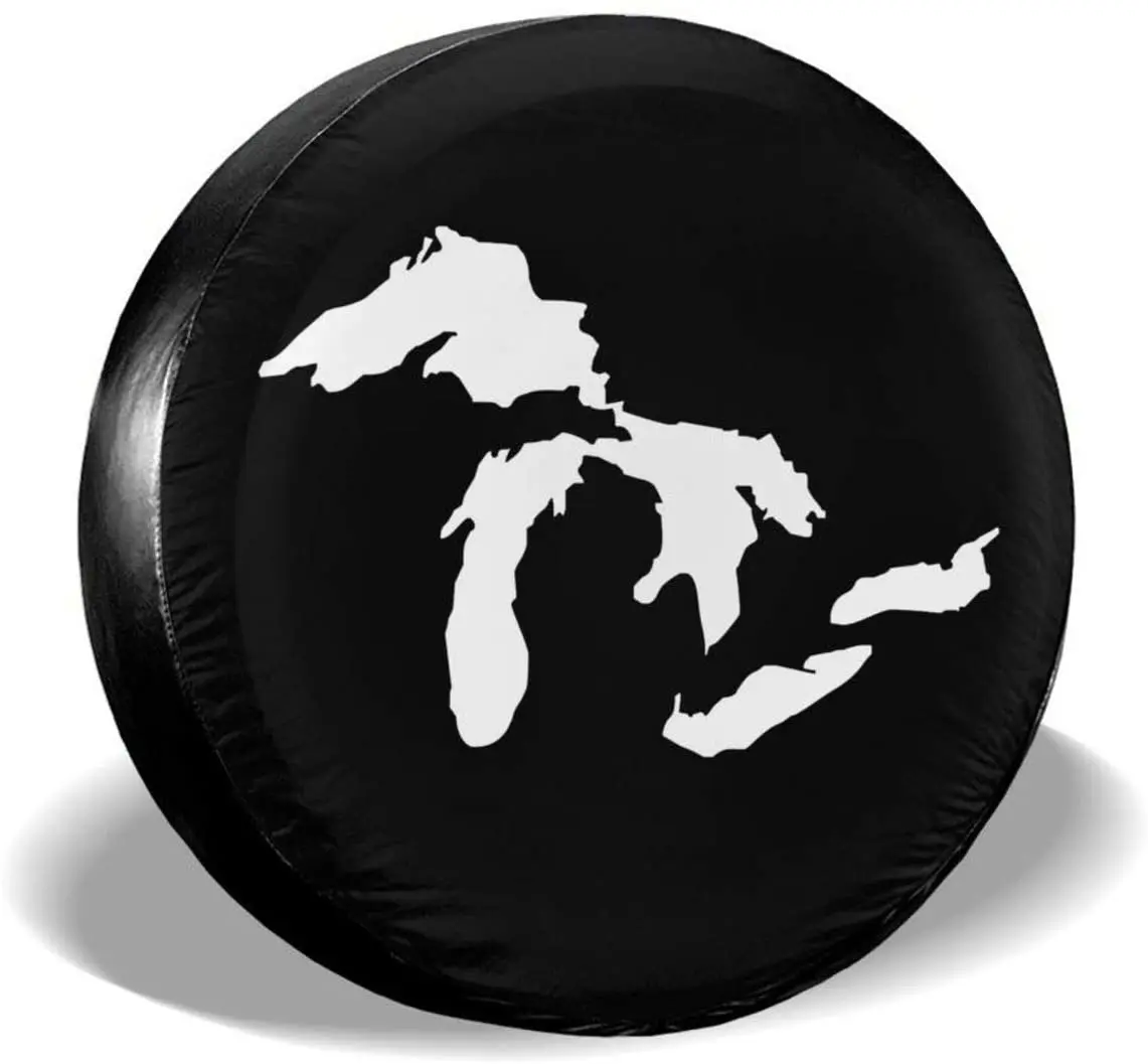 

State of Michigan Great Lakes Spare Tire Cover Waterproof Dust-Proof UV Sun Wheel Tire Cover Fit for Jeep,Trailer, 15 Inch