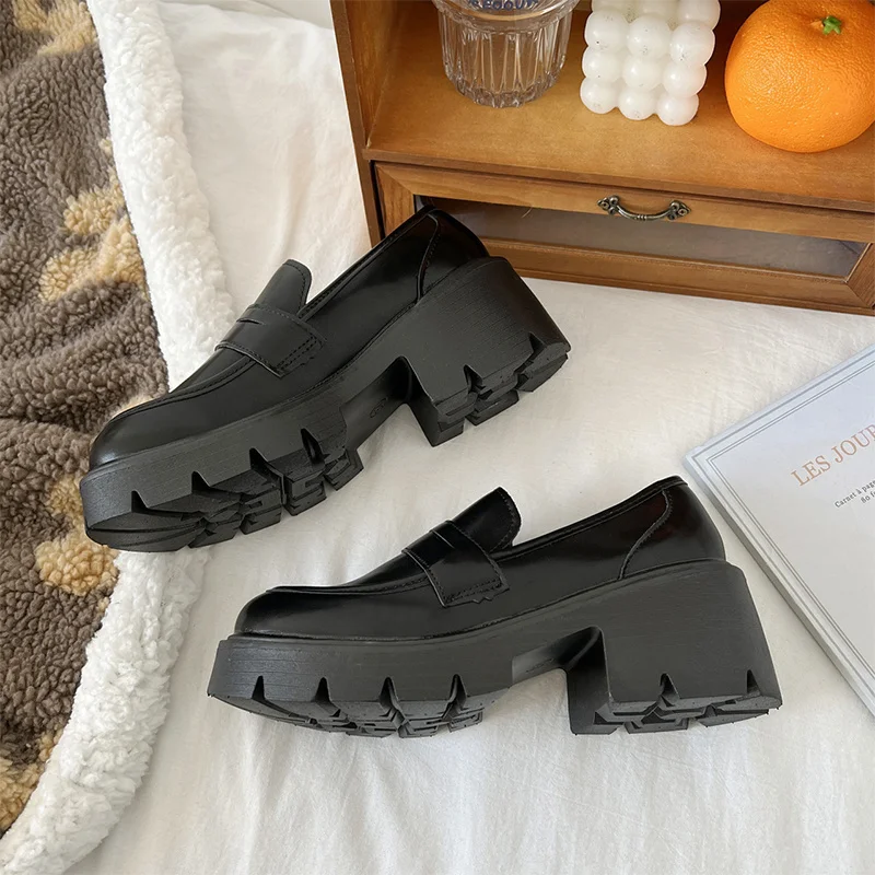 

British Women Style Oxfords Spring Autumn Classic Design Black Leather Shoes Brown Black Women Platform Oxford Shoes