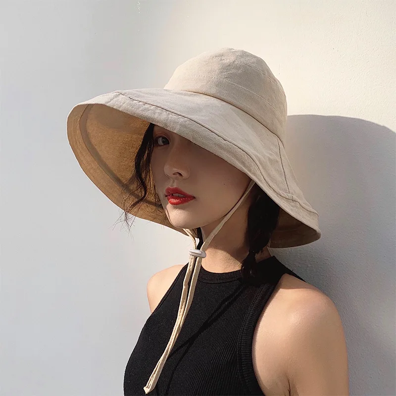 

Hat Summer Net Red Korean Version Versatile Japanese Fisherman Hat Female Seaside Travel Sun Visor Cover Face Big Brim Sun hat