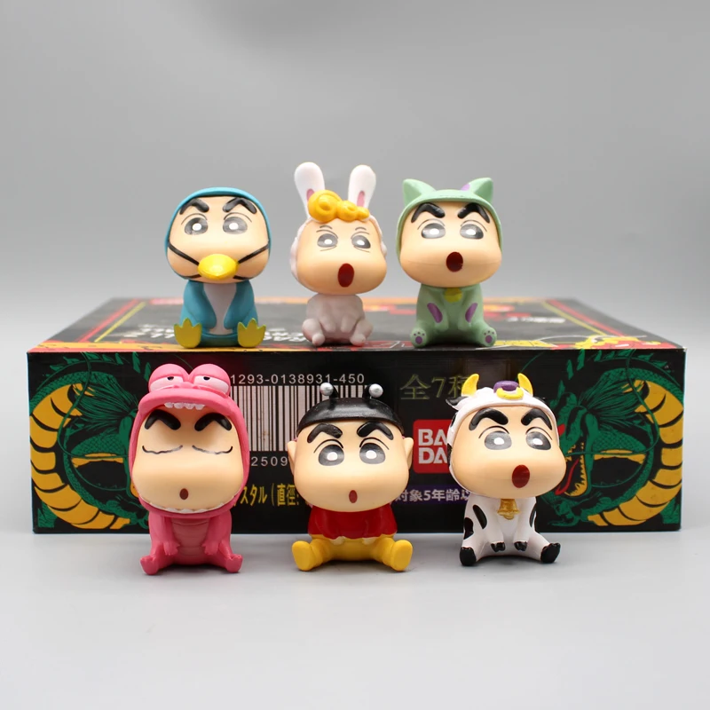 

6pcs/set Crayon Shin-chan Anime Figure Nohara Shinnosuke Himawari Cos Animals Doll Pvc Figurine Collectible Model Toy Gift