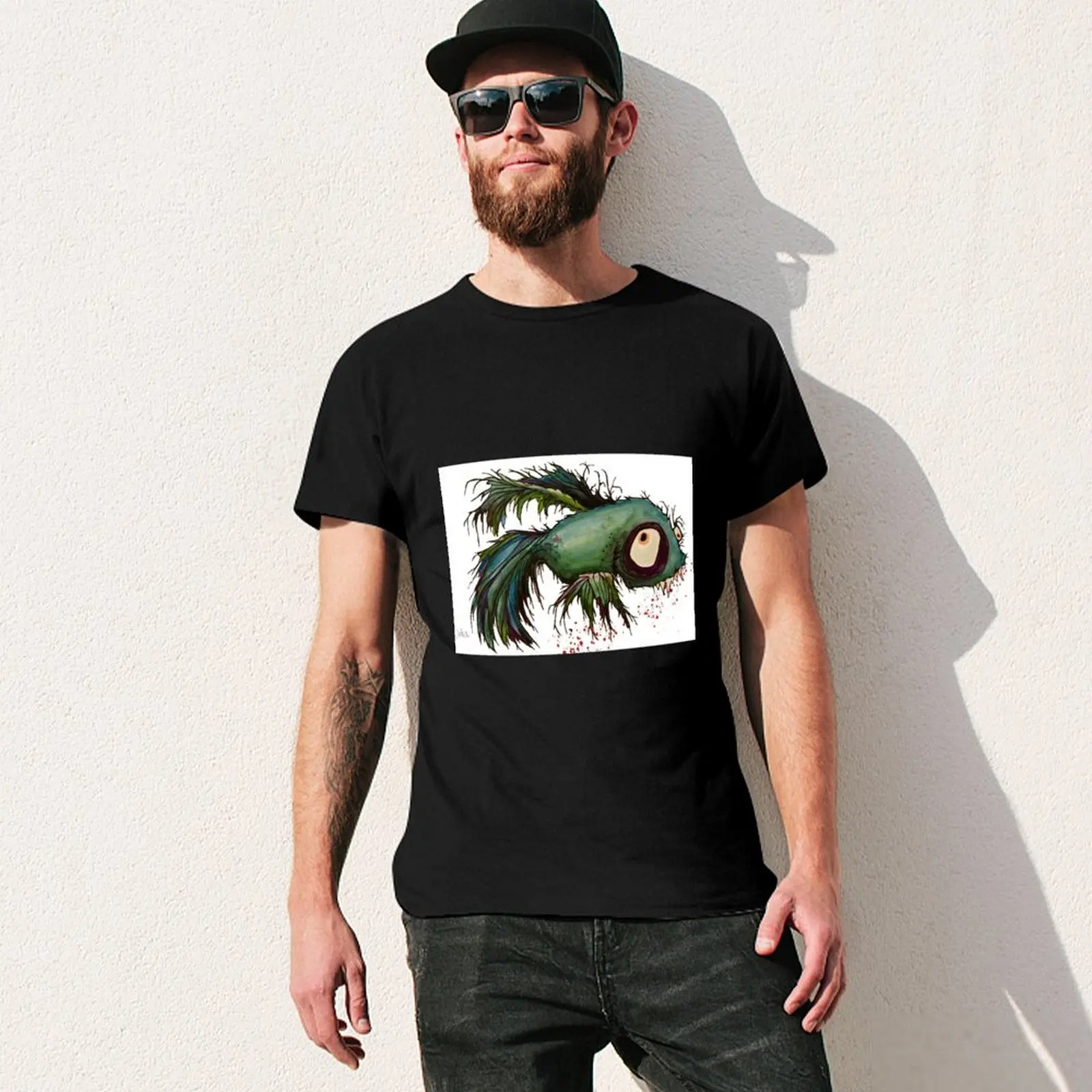Фото Футболка с изображением зомби-петушка, минималистичная, повседневная, с коротким рукавом. №3