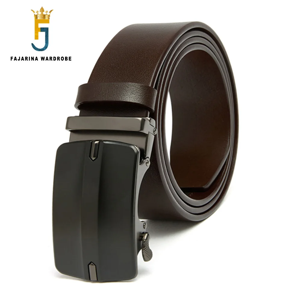 FAJARINA New Design Top Quality Cow Genuine Formal Automatic Buckle Men 3.5cm Width Men's Solid Cowskin Leather Belts Styles