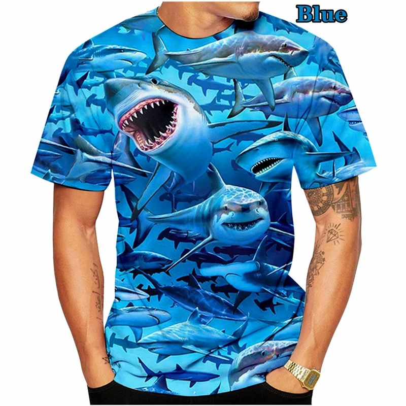 Мужская Летняя Повседневная футболка модная с 3D-принтом акулы |