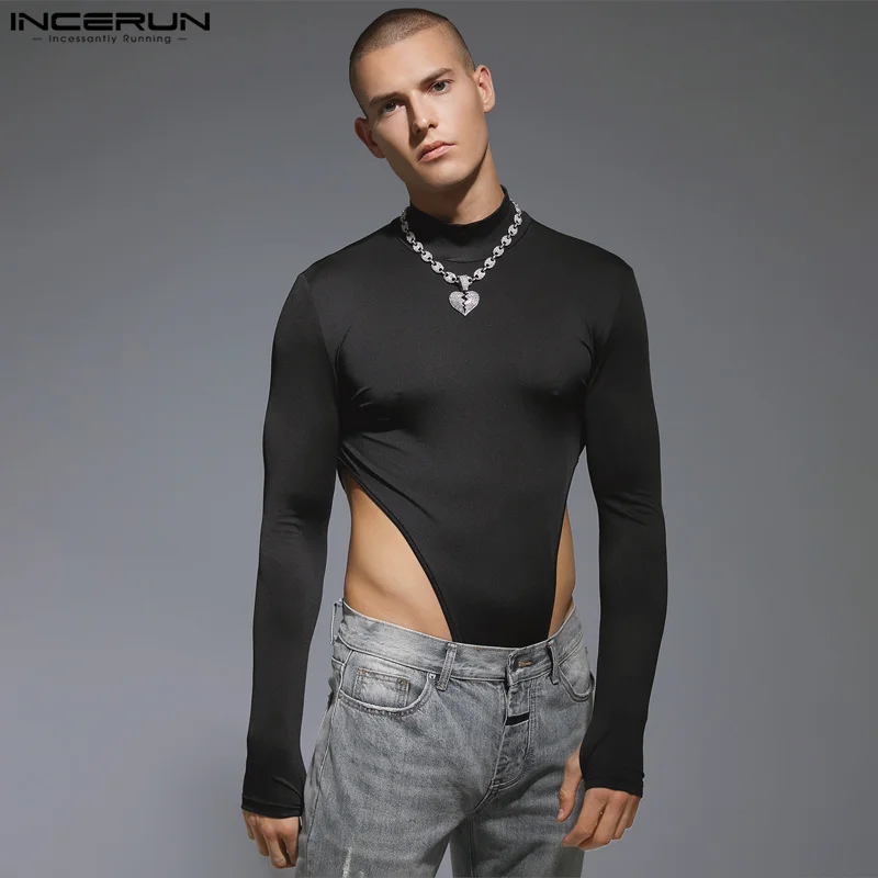 

Sexy New Men's Homewear Bodysuit Fashion High Neck Design Rompers Casual Solid Thimble Long Sleeve Jumpsuits S-5XL INCERUN 2023