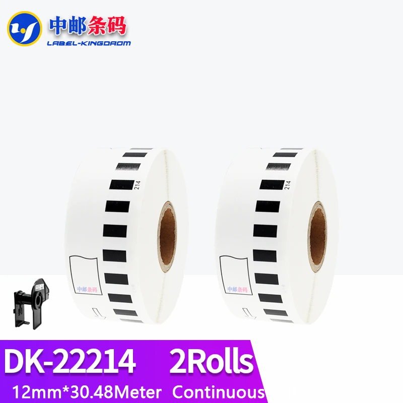 

2Rolls Brother Compatible DK-22214 Label 12mm*30.48Meter Continuous for Thermal Printer QL-700/QL-800 White Paper DK2214