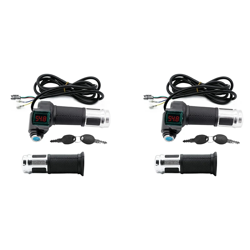 

2Pair Electric Bicycle Throttle Grip With LCD Battery Voltage Display Key Knock, Universal Electric Bike Throttle Grip