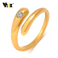 vnox women rings minimalist gold color metal band with aaa cz stone ring trendy elegant wedding ring