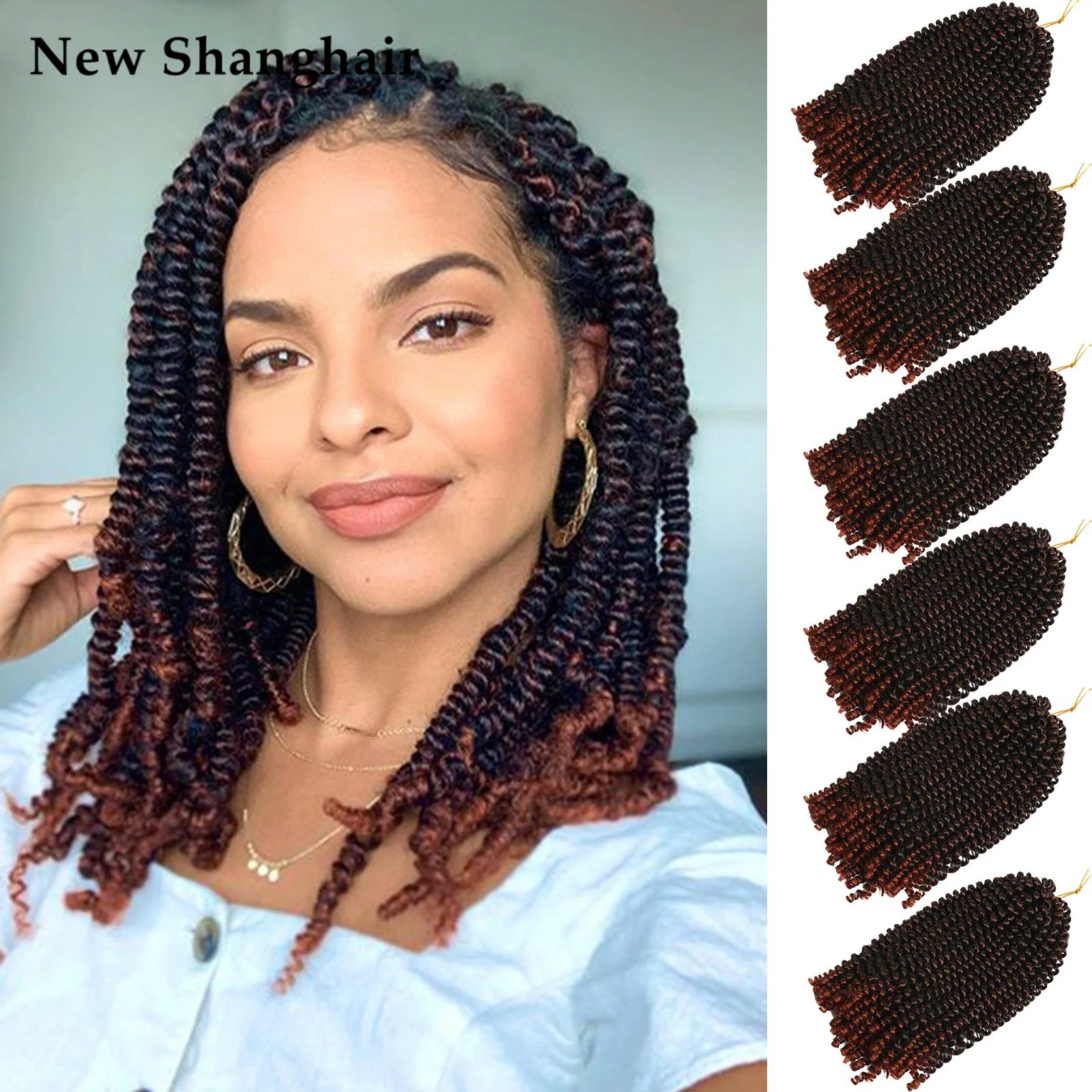 

8 Inch Spring Twist Crochet Hair For Women Kinky Curly Twist Synthetic Braiding Hair 30 Strands/PCS NS33