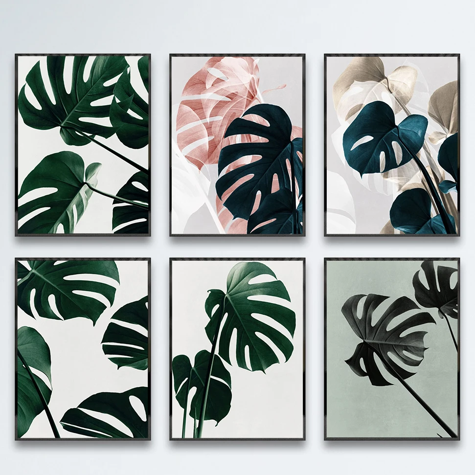 

Зеленые растения Monstera, алоэ, пальма, листья, искусство на холсте, тропическая живопись для гостиной, скандинавские плакаты с принтами, насте...
