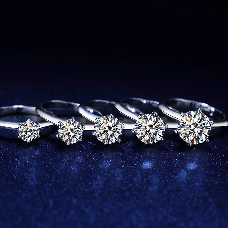 Классическое кольцо с бриллиантами на 6 зубцах D-образный цвет 1 карат Муассанит VVS