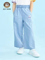 a21 kids clothes denim trousers 2022 summer new cotton loose elastic waistband casual childrens straight girls pants jeans
