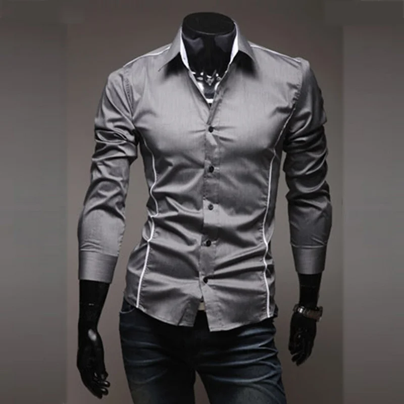 

2023 Slim Fit Mens Striped Shirts Long Sleeve Gray Male Striped Shirts Camisa Social Clothes Chemise Homme Camisas para hombre