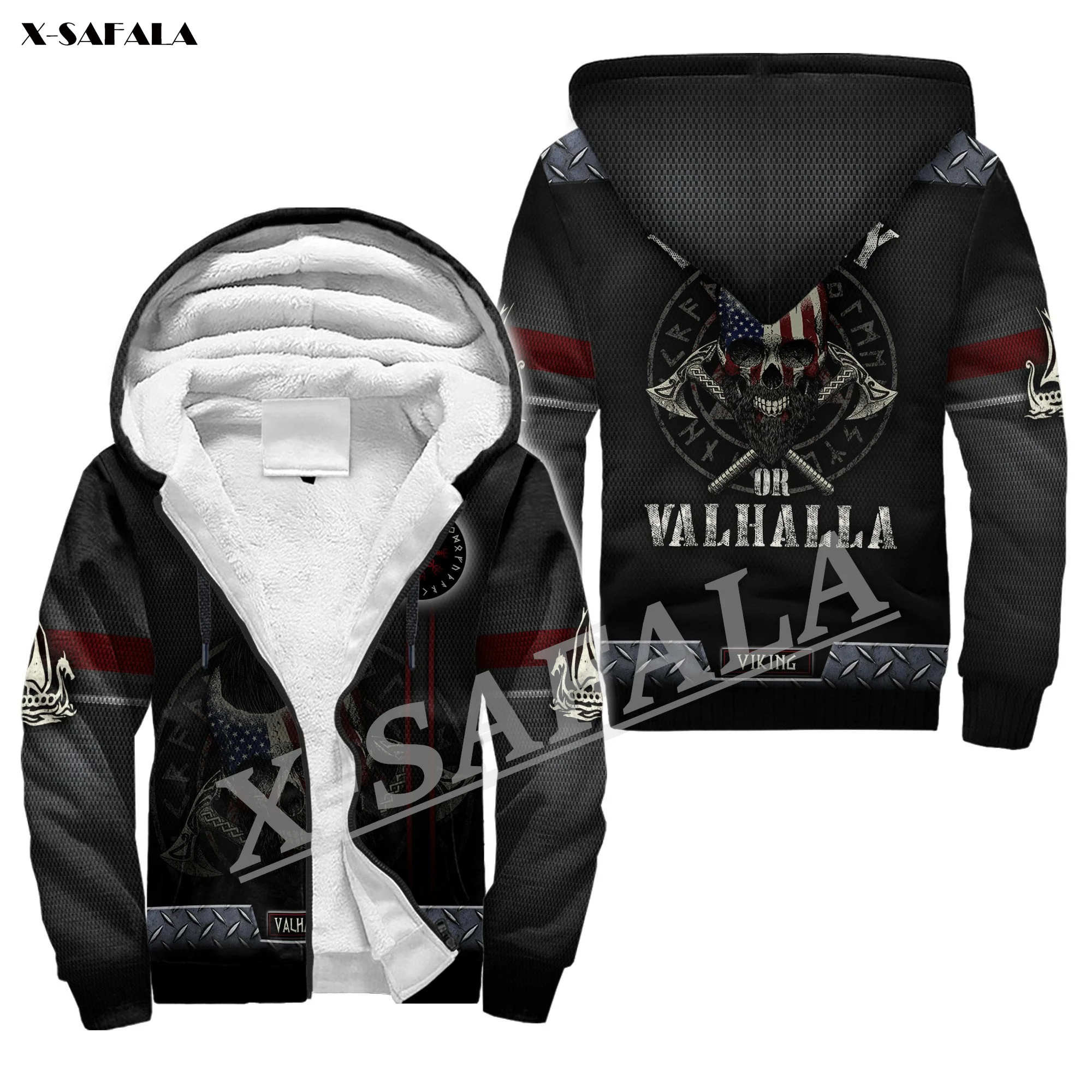 Fenrir Wolf Viking 3D Print Men Warm Thick Fleece Zipper Hoodie Jacket Windproof Pullover Coat Hooded Outwear US Size Winter