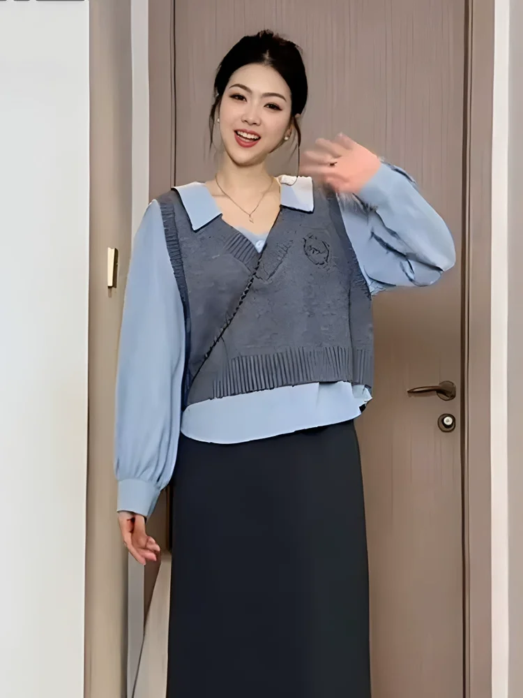 Большие размеры уменьшающие возраст искусственные лоскутные рубашки из двух