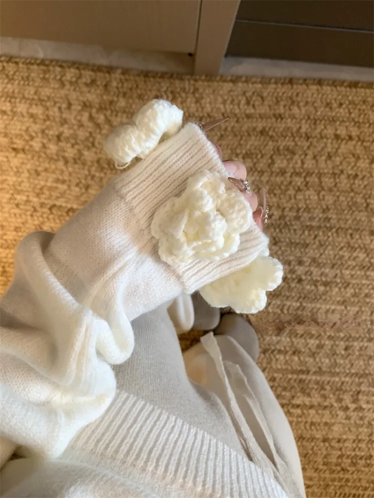 Ezgaga вязаный свитер для женщин с цветами открытыми плечами диагональный воротник