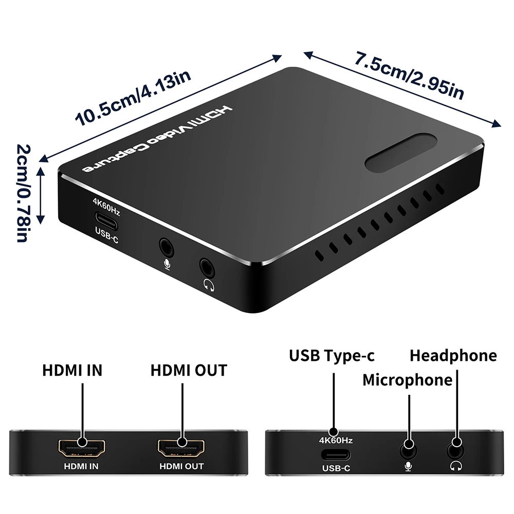 Фото Карта видеозахвата, совместимая с 4K HDMI USB 3,2 4K60 Гц, низкая задержка Plug and Play, вход/выход 4Kp60, красочная потоковая запись №3