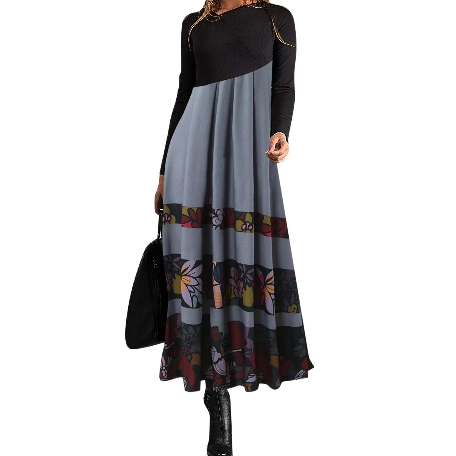 

Женские платья 2022, женские длинные платья на осень и зиму, элегантное платье с цветочным принтом и шитьем, вечернее сексуальное платье с дли...