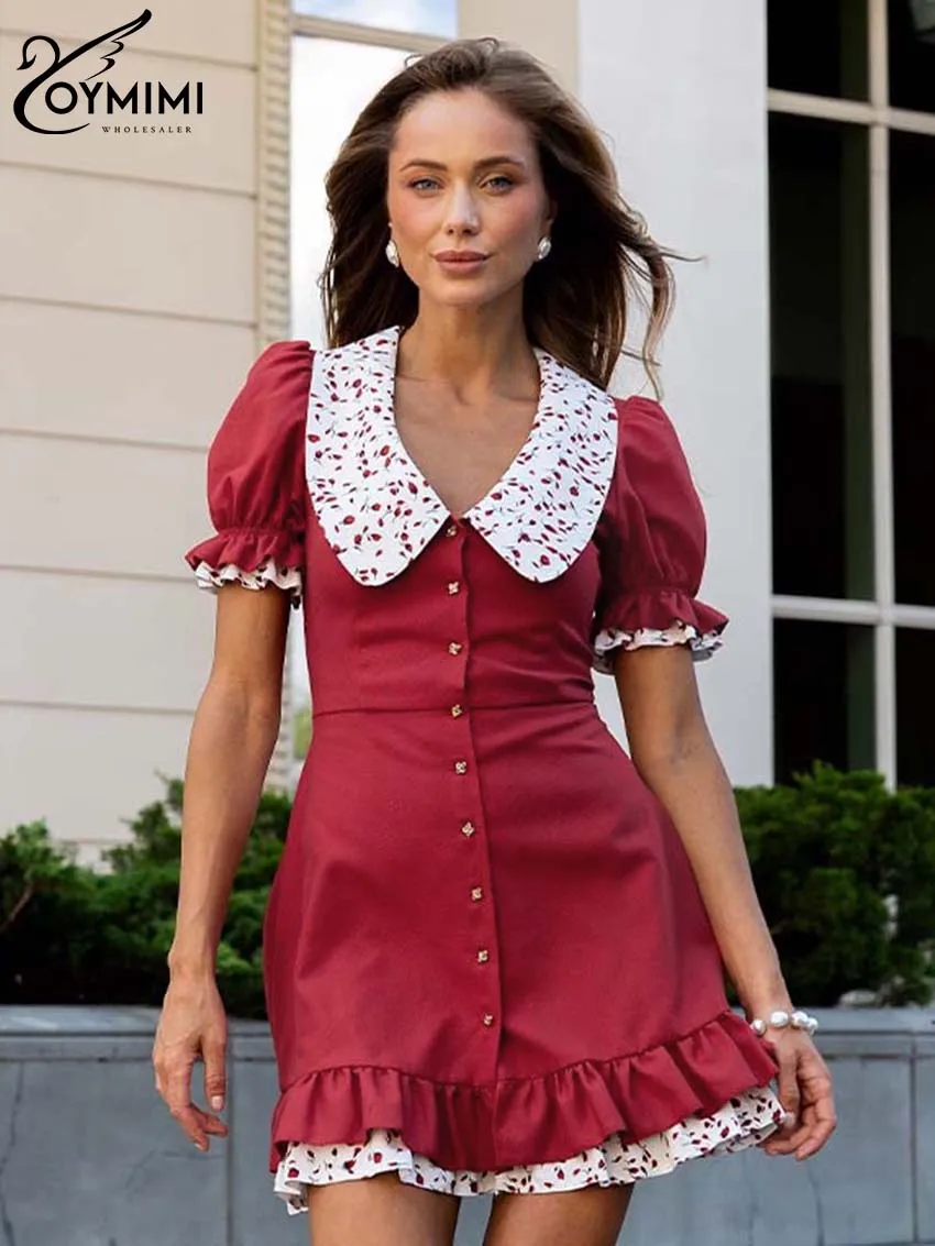 Модное красное хлопковое женское платье Oymimi элегантное лоскутное с круглым