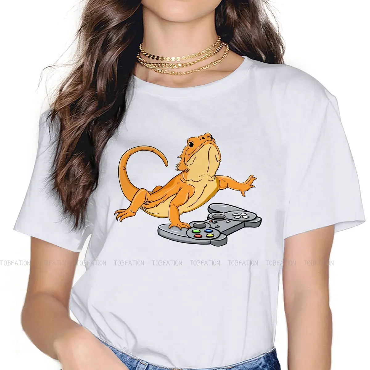 

Gecko Lover Women T Shirt Bearded Dragon Beardie Play Game Female Tops Harajuku Funny Tees Ladies 5XL Cotton Tshirt