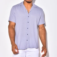 summer shirt top mens fashion solid color loose turn down collar shirt mens casual short sleeve single breasted shirt