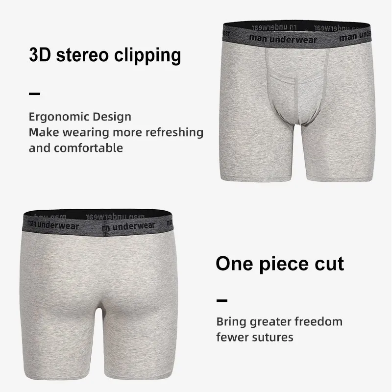 3pcs Men Breathable Long Leg Boxer Shorts Sports Sexy Elastic Mens Panties Underpants Boxershorts Natural Cotton Underwear