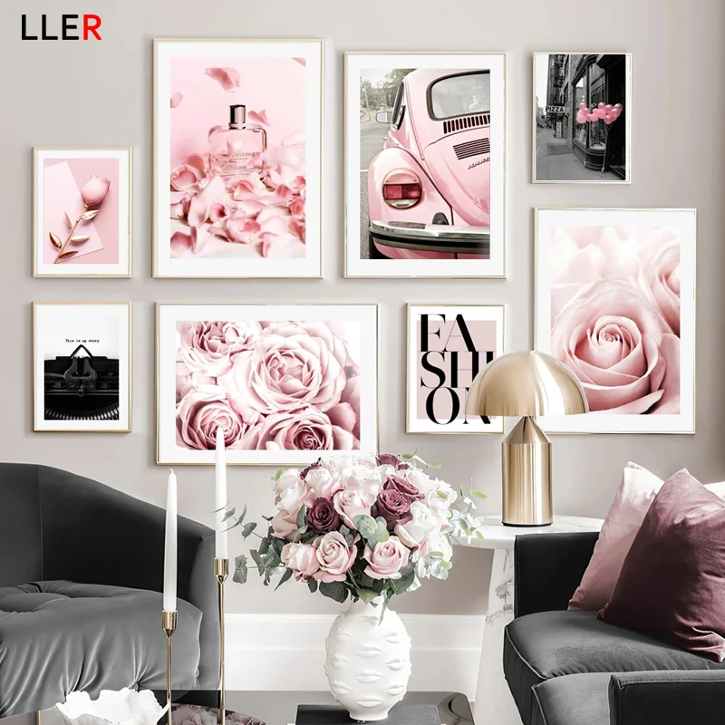 Розовый Модный парфюм пиона Роза винтажный автомобиль в скандинавском стиле