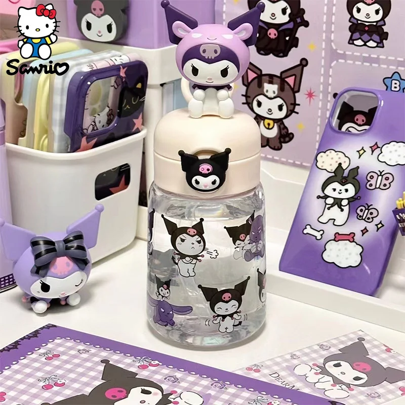 400Ml Sanrio Water Bottle Sport Kuromi Plastic Sippy Cup Straight Drink Cinnamoroll My Melody Travel Straw Cup Children Gift Toy