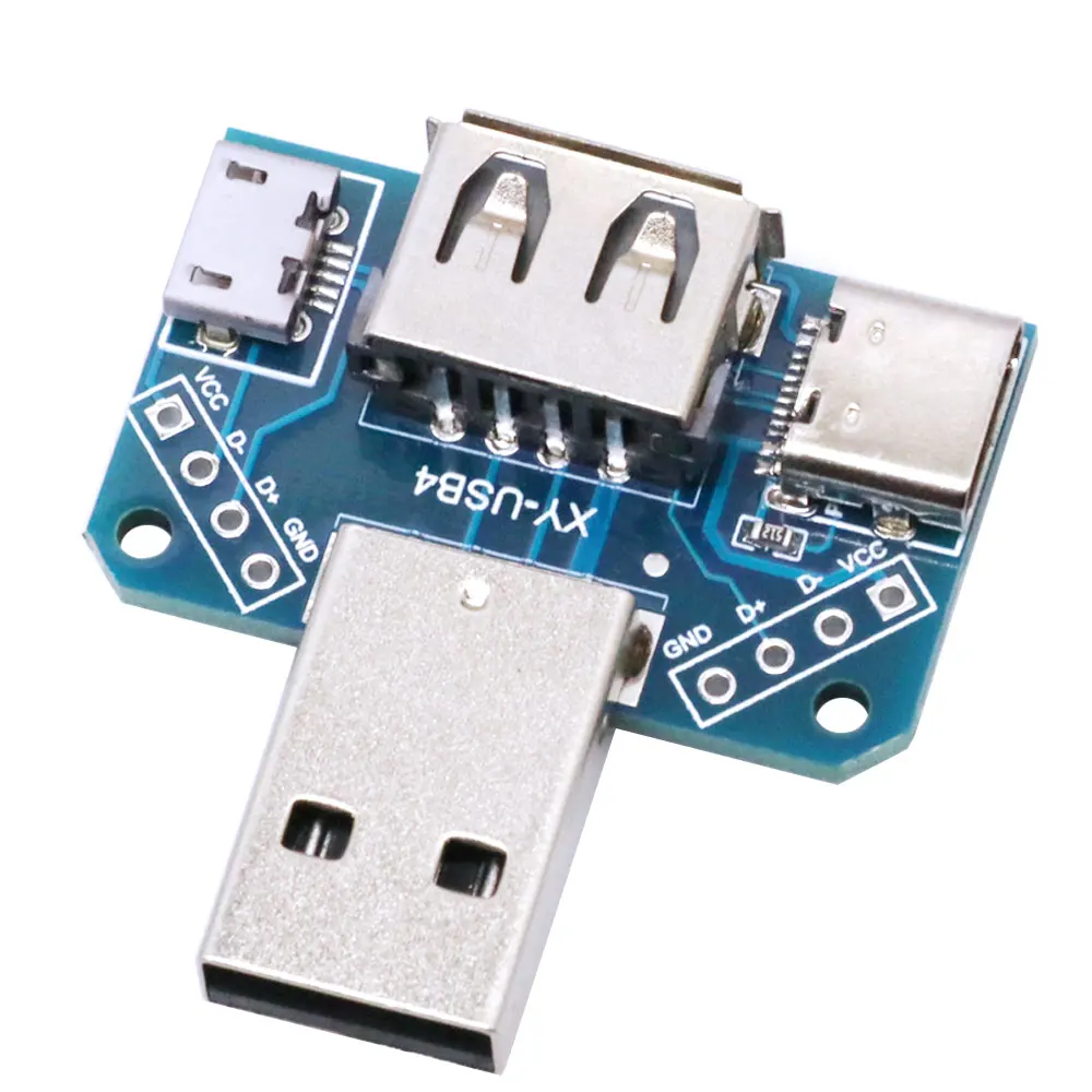Фото Разъем USB-головки коммутатора с разъемом Type-c Micro USB «мама» 2,54-4P тестовая плата передачи USB-адаптер XY-USB4 №3