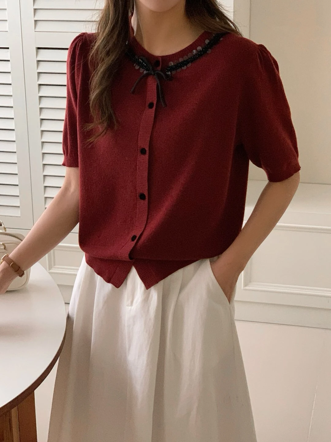 Женский флисовый вязаный кардиган с коротким рукавом и круглым вырезом