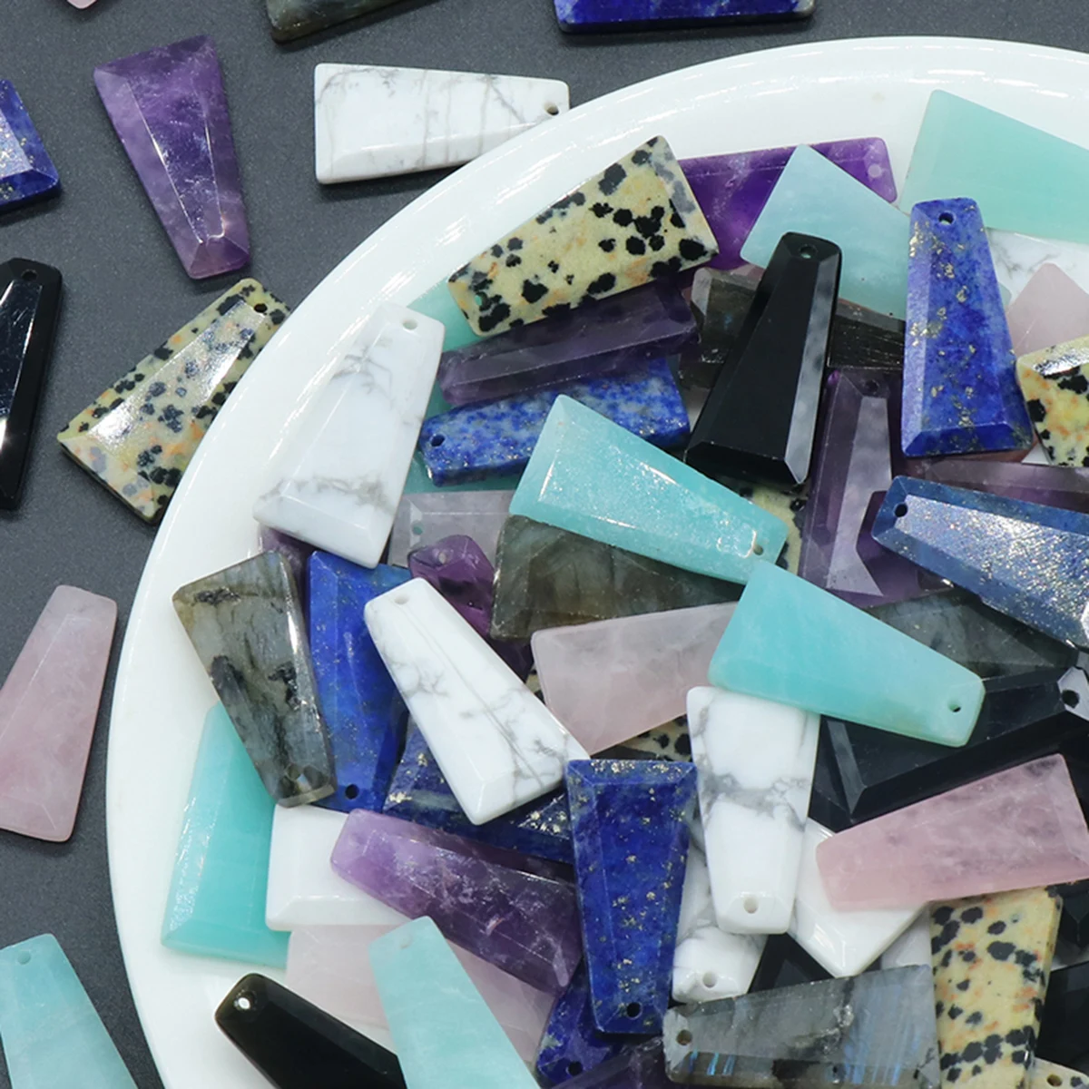 

4pc Natural Stone Pendant Trapezoid Rose Quartz Amazonite Polished Gemstone Crystals Charms for Jewelry Making Necklace Earrings