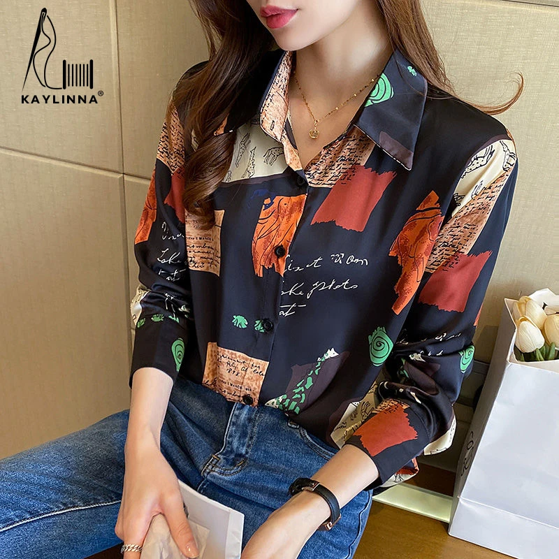 KAYLINNA Fashion Blouses Women Autumn Woman Blouses 2022 Printing Elegant Loose Long Sleeve Chiffon Shirt Top Women's Clothing