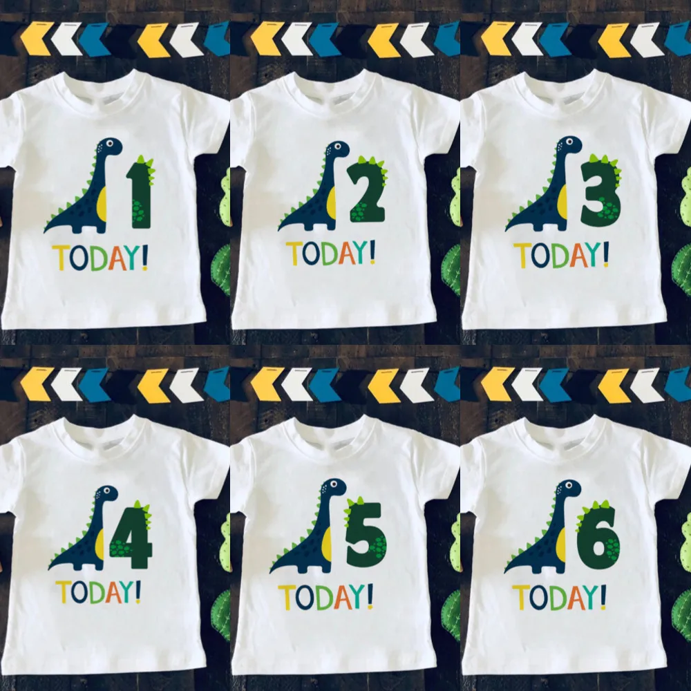 Boys Dinosaur Birthday Number Cartoon T-Shirt Children Happy Birthday Dino Present Tee Boy Girl Animal Clothes Gift,Drop Ship