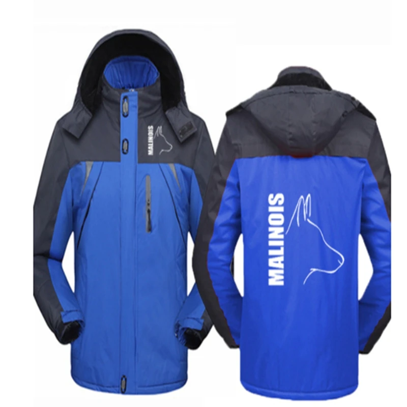 NEW Wintertime Malinois  Logo Windbreak Plus Velvet Thick Warm Windproof Fur Coats Male Hooded Anorak Jackets