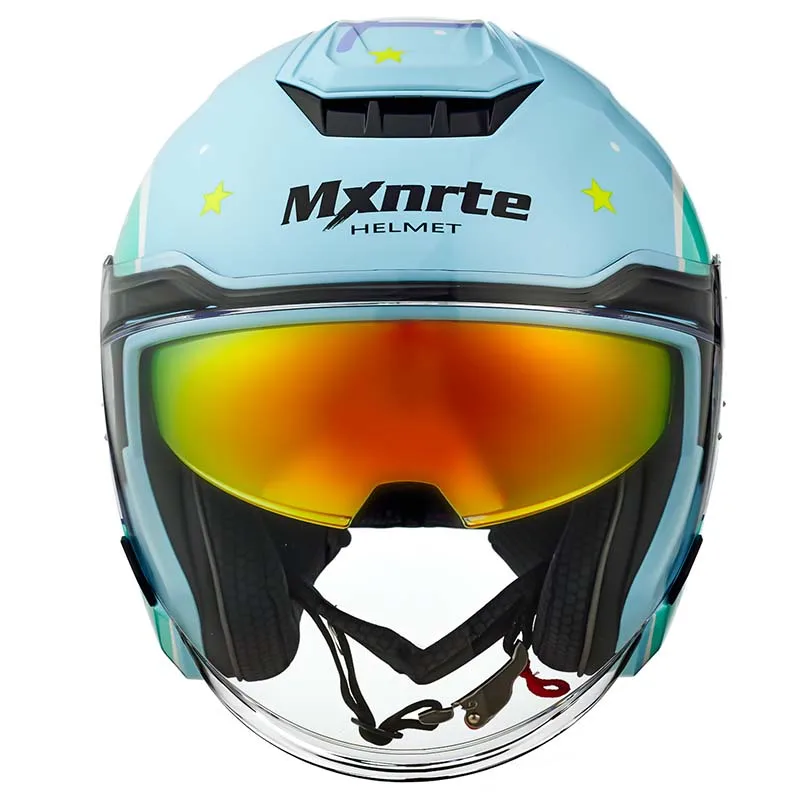DOT Approved Mxnrte Lovely Blue Rabbit Helmet Men and Women Double Lens Half Motorcycle Off-Road Safety Casque