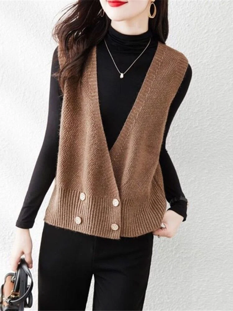 

2022 Fashion Autumn Sweater Vests Women Spring Solid Korean Version Elegant Knitted Basic Slim V-neck New Stretchy Knitwear Tops