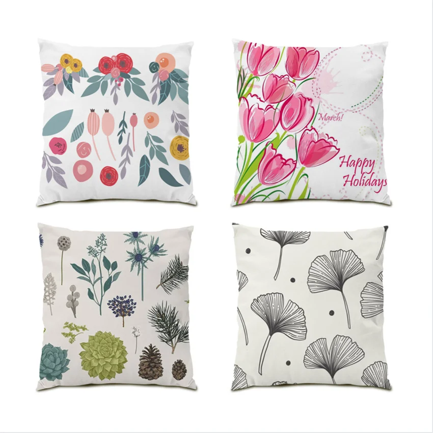 

Velvet Pillow Covers Decorative Cushion Cover Floral Polyester Linen Pastoral Pillowcase 45x45cm Leaves Decoration Home E0293