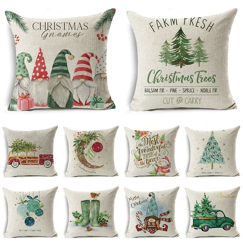 

Christmas pillowcase Cartoon watercolor pillowcase linen decoration cushion cover suitable for car sofa pillowcase 18*18 inch
