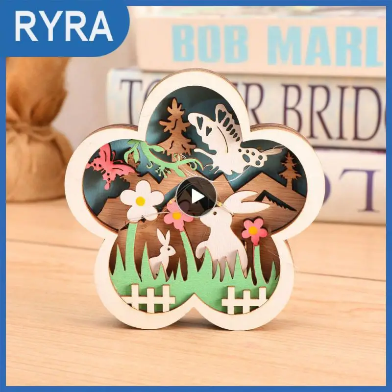 

Fashion Easter Wooden Ornaments Cute Battery Powered Colored Lighting Ornaments Luminous Color Rabbit Lighting Exquisite