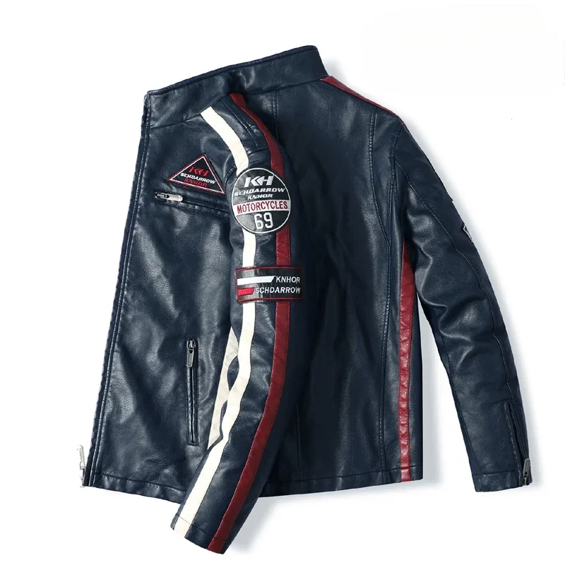 Winter Leather Jacket Men Coat Jackets Coats Faux Vintage Biker Bomber Red Windproof Motorcycle