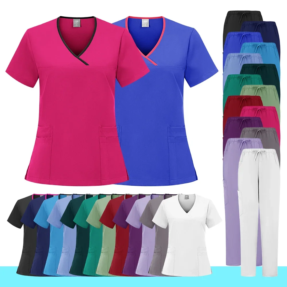 Multicolor Clinical Scrubs Clothes High-end Top+Pants Nursing Uniform Women Men Medical Surgery Nurse Workwear Scrub Set