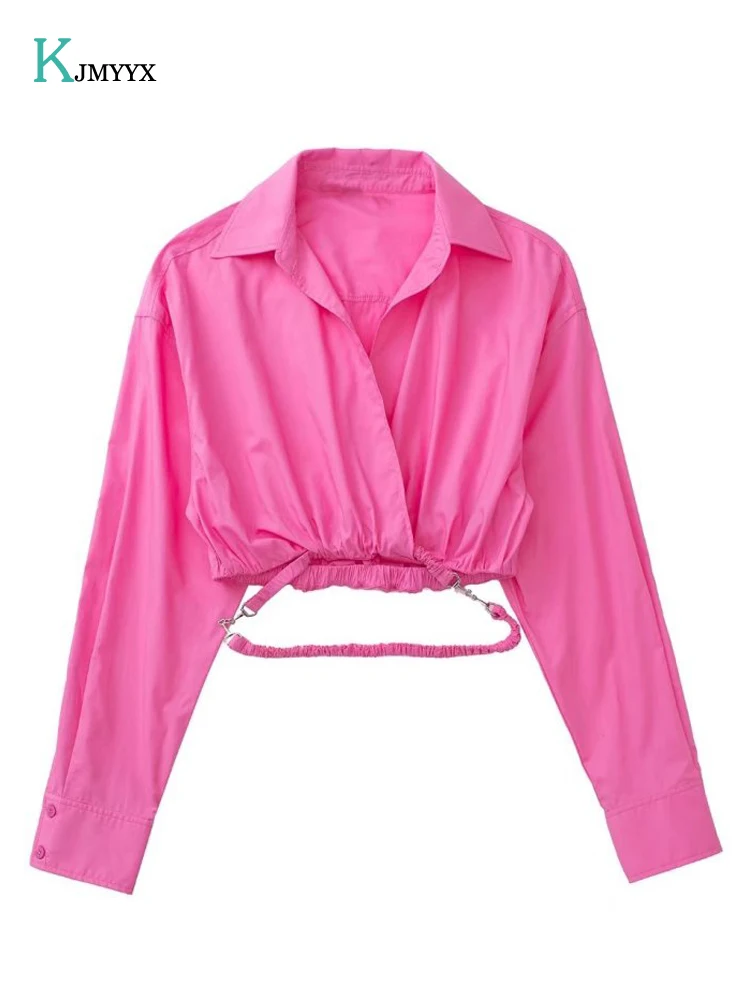 

Summer Women Solid Blouse 2022 Single Breasted Long Sleeve Casual Tops Sweet Vintage Turn Down Collar Short Shirts