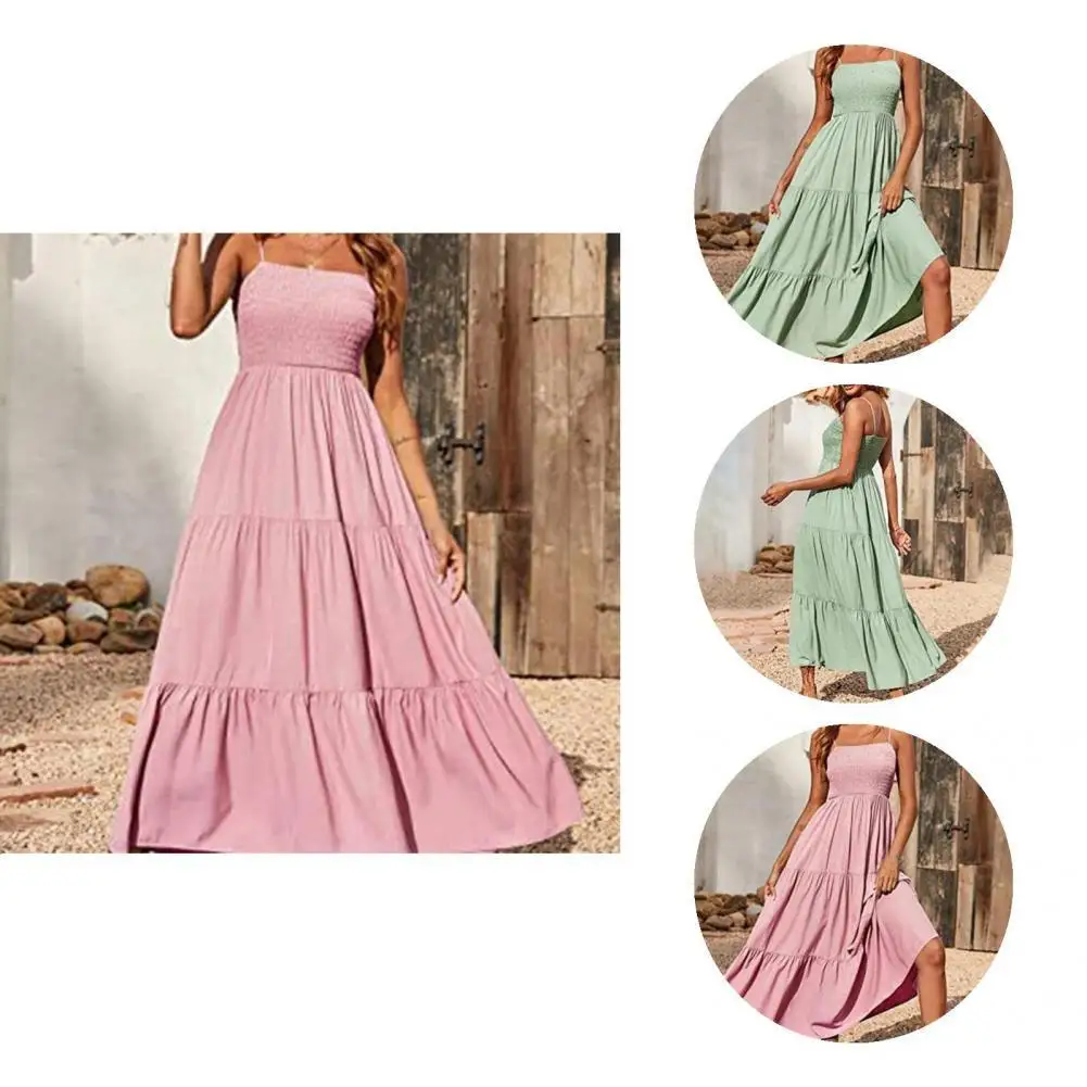 

Long Trendy Breathable Summer Dress Stretchy Dress Pure Colors for Work