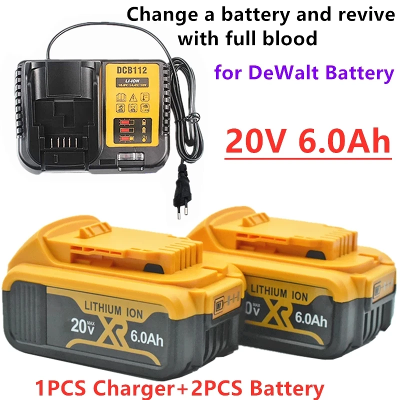 

New 18V 6.0Ah MAX XR 18650 Battery Power Tool Replacement for DeWalt DCB184 DCB181 DCB182 DCB200 20V 6A 18v Battery Charger