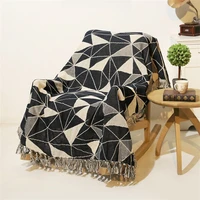 nordic geometry double side sofa throwtowel cotton knitting blanket for living room boho sofa summer tassels blanket