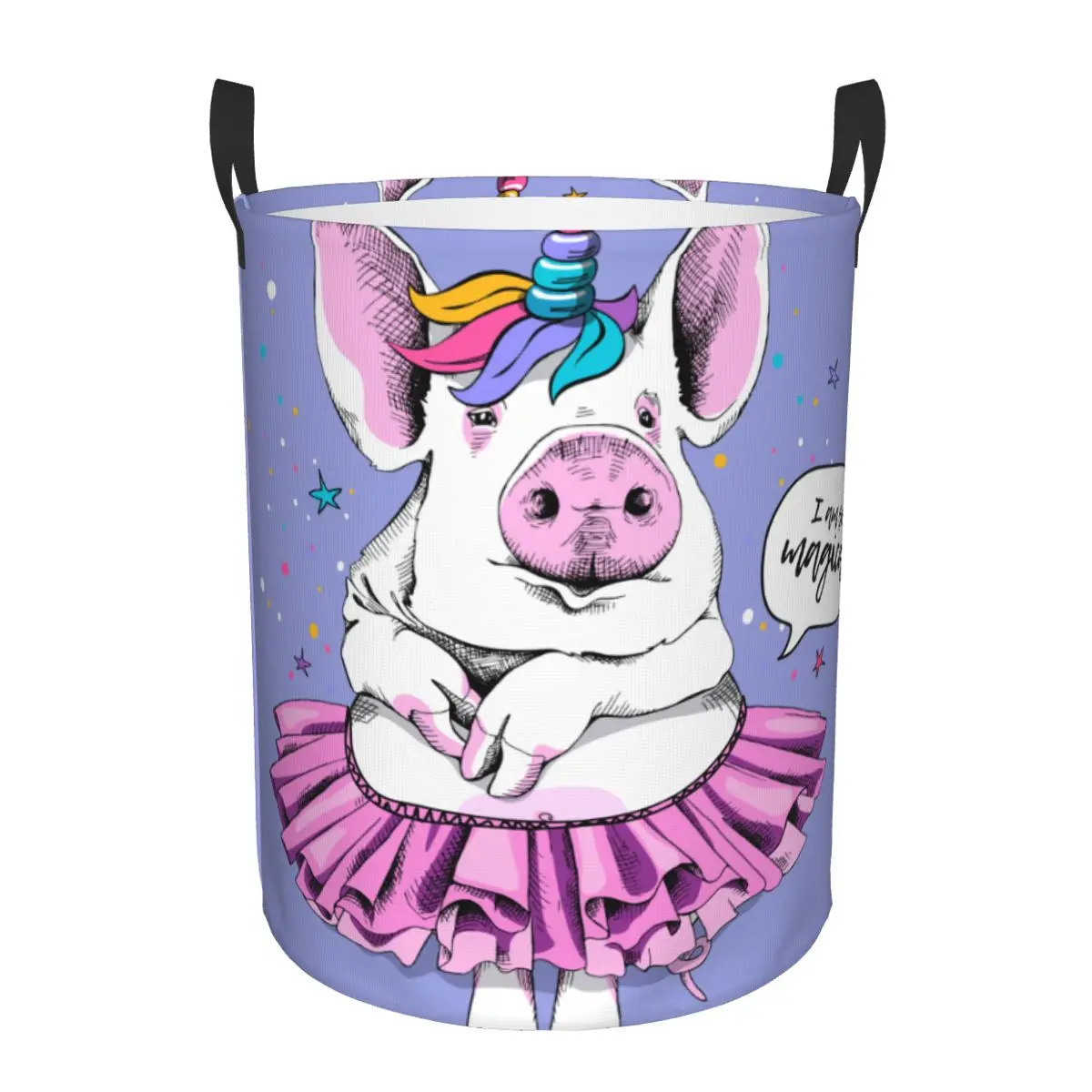 

Folding Laundry Basket Cartoon Unicorn Pig With Skirt Round Storage Bin Large Hamper Collapsible Clothes Toy Bucket Organizer