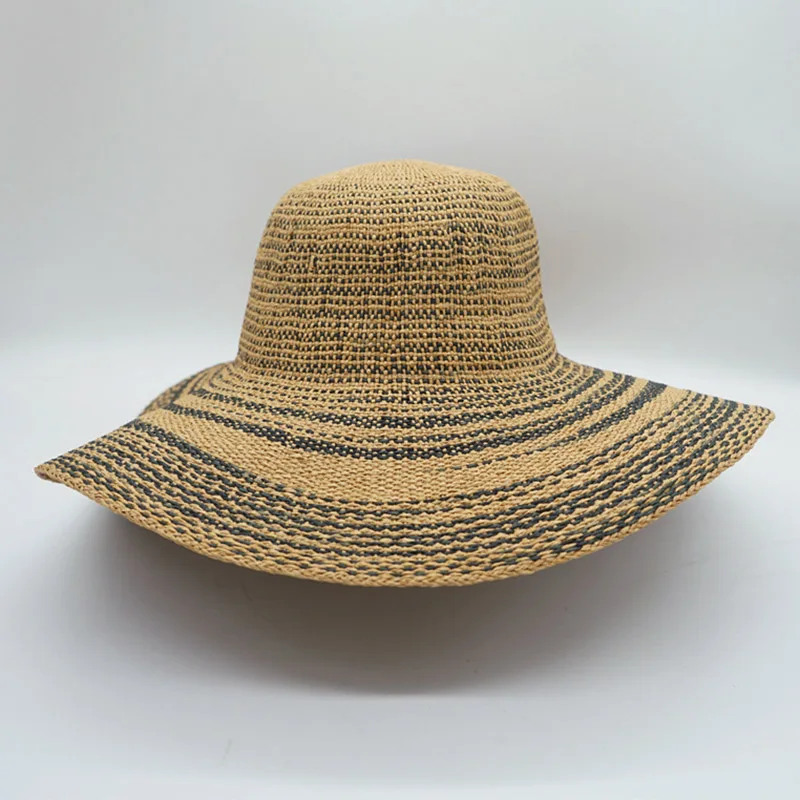 

Crocheted Floppy Straw Hat for Women Dome Sun Hat Wide Brim Stripped Pattern Summer Hat UPF 50 Kentucky Derby Beach Hat Packable
