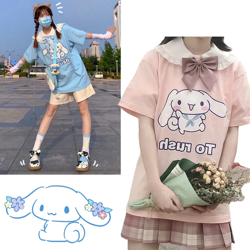 

Original Cinnamoroll T-Shirt Japanese Cute Sweet Short-Sleeved Female Loose Wild Summer Student Ins Top Female Sanrio T-Shirt