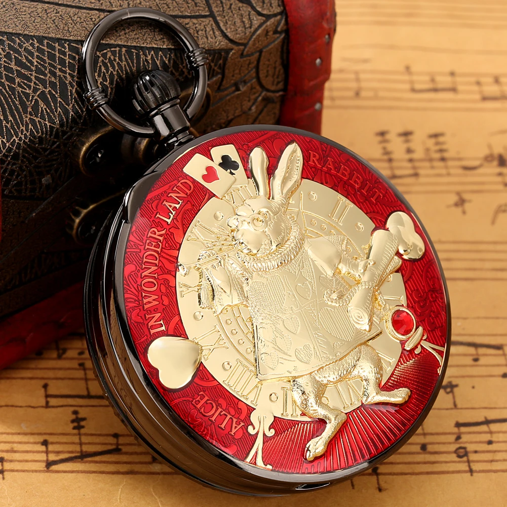 Cute Rabbit Musical Pocket Watch Gift for Ladies Blue/Green/Red Quartz Music Chain Clock Couple Bunny Watches montre de poche