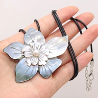 natural shell alloy pendant necklace for woman flower shape exquisite necklace jewelry leather rope 55 5cm pendant 5060 mm